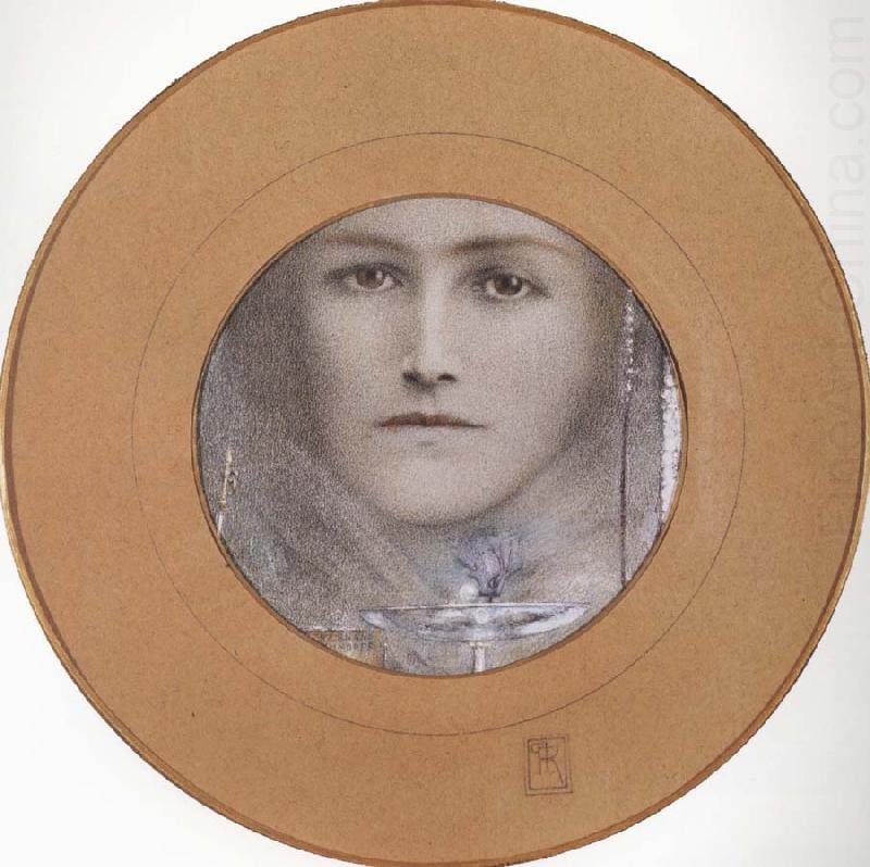 Fernand Khnopff Brown eyes and a Blue Flower china oil painting image